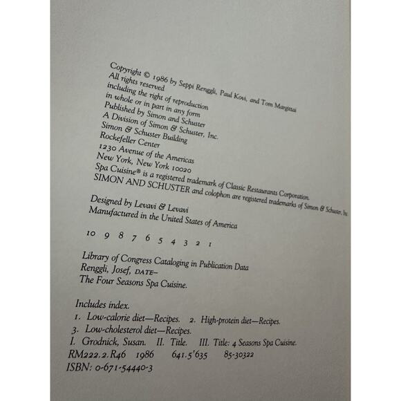 The Four Seasons Spa Cuisine Seppi Renggli HC/DJ/1986 Healthy Recipes EUC - Picture 4 of 8